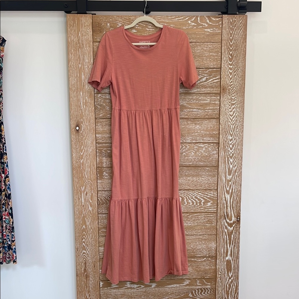 Faherty Pink Tiered Maxi Sundress 100% organic cotton